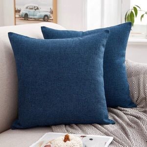 Luxury Home | Rustic Navy Blue Faux Linen Woven Textured Euro Pillow Covers